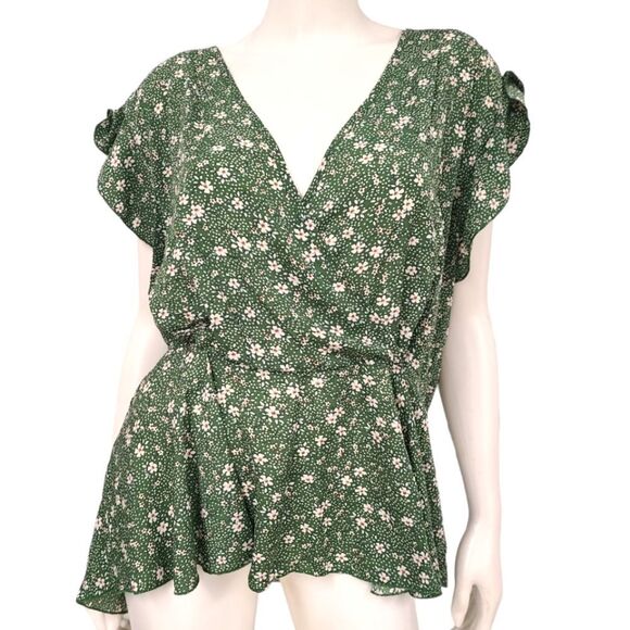 Brand New Green SHEIN Floral Faux Wrap Top Plus size 4XL - Picture 1 of 5